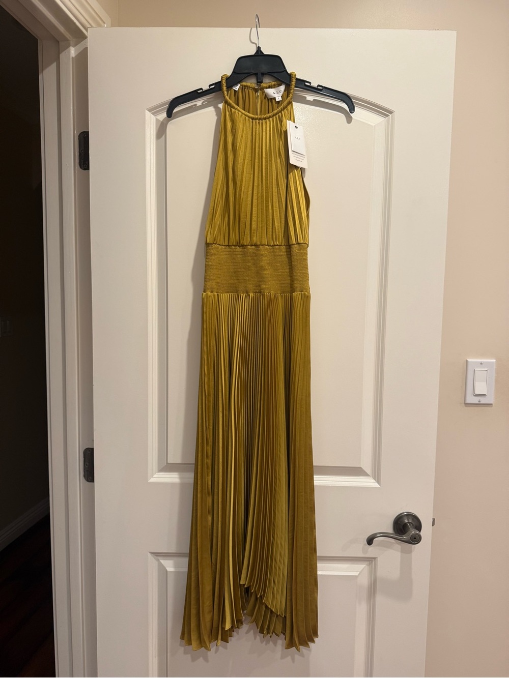 A.L.C. Mustard Pleated Halter High-Low Maxi Dress